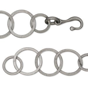 Chain, antique silver-plated brass, 14mm flat round cable, 6-1/2 inches with hook-and-eye clasp. Sold individually.