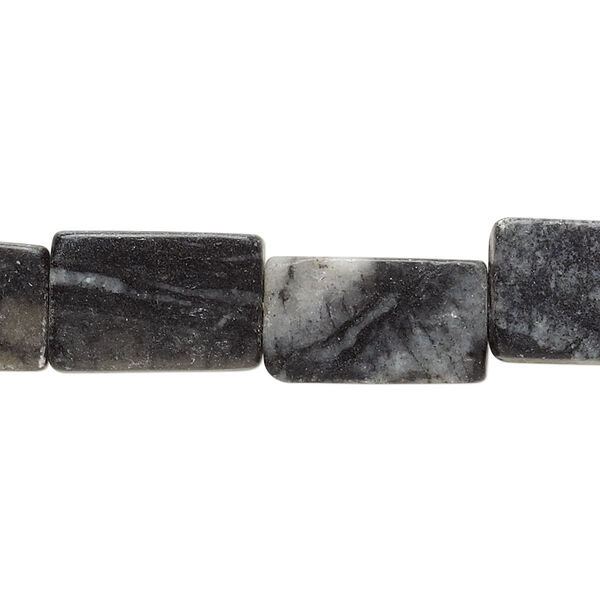 Bead, grey jungle "jasper" (serpentine) (waxed), 15x8mm-17x10mm flat rectangle, C- grade, Mohs hardness 2-1/2 to 6. Sold per 15-inch strand. image number 0
