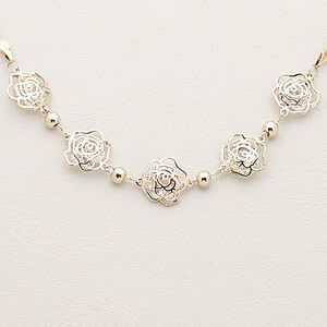 Necklace, Czech glass / gold-finished steel / brass / "pewter" (zinc-based alloy), clear, 13x12mm flower, 22 inches with 2-inch extender chain and lobster claw clasp. Sold individually.