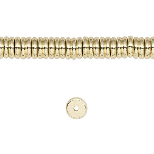 Bead, brass, 6x2mm slim rondelle. Sold per 8-inch strand. image number 0