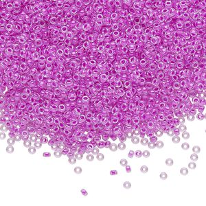 Seed bead, Miyuki, glass, pkg/250g, #15 rocaille, translucent luminous inside dyed color purple, (RR-4303).