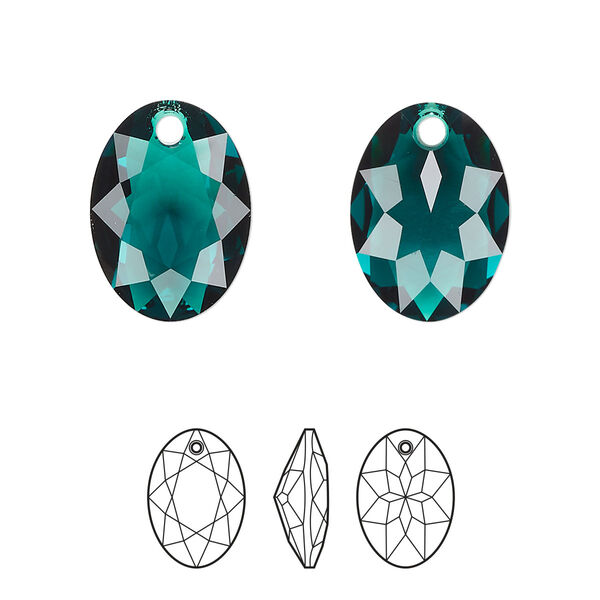 Drop 1pk emerald, Crystal Passions® 16mm pendant elliptic cut 6438 image number 0