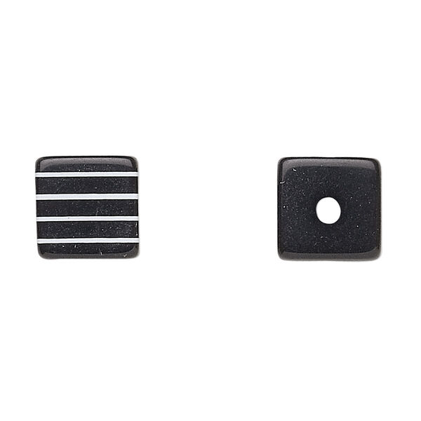 Bead, laminated acrylic, black and white, 10x10mm-11x11mm cube. Sold per pkg of 100. image number 0