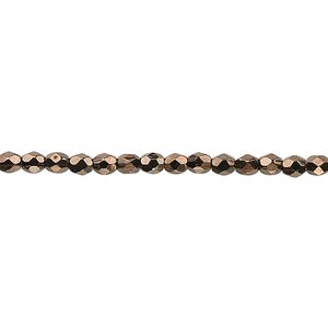Bead, Czech fire-polished glass, opaque bronze, 3mm faceted round. Sold per 15-1/2" to 16" strand, approximately 130 beads.