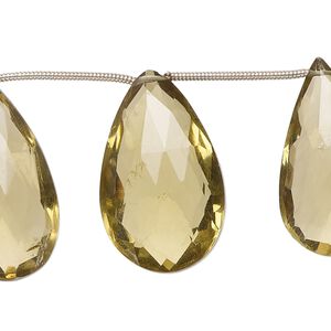 Golden quartz 1pkg11, hand-cut top-drilled faceted puffed teardrop bead 22x14mm-29x18mm