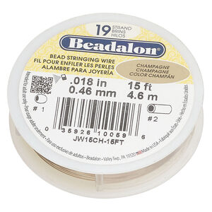 Wire, Beadalon® 1pkg1, stainless steel, champagne, 19 strand, 0.018-inch diameter, 15 feet.