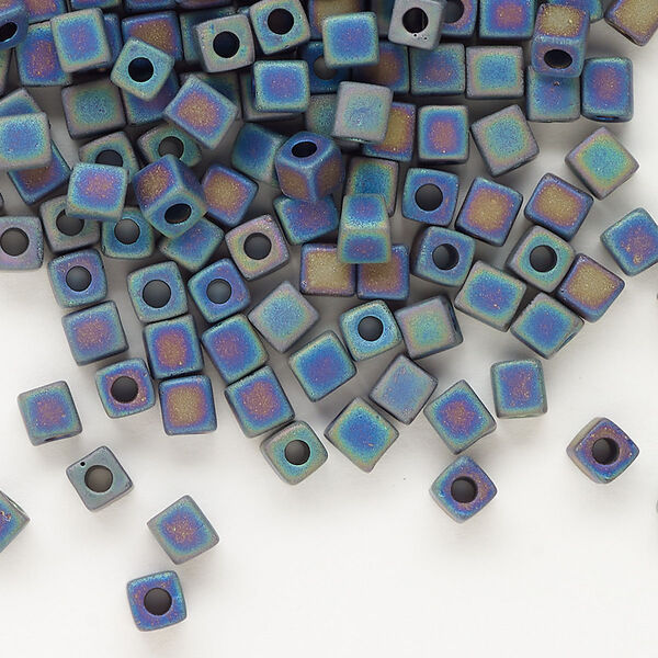 Seed bead, Miyuki, glass, pkg/250g, 3.5-3.7mm square, opaque frosted rainbow black (SB-401FR). image number 0