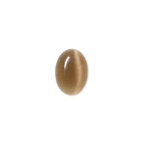 Cabochon, cat's eye glass (fiber optic glass), brown, 14x10mm calibrated oval, quality grade. Sold per pkg of 10.