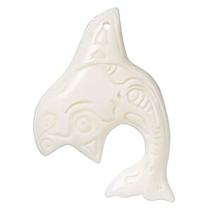 Focal, bone (bleached), 42x28mm hand-cut single-sided carved orca, Mohs hardness 2-1/2. Sold individually.