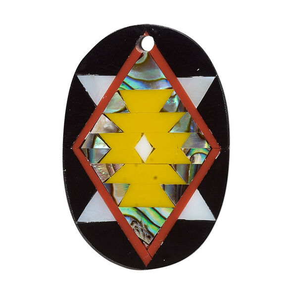 Focal, paua shell and resin, multicolored, 30x20mm single-sided flat oval. Sold individually. image number 0