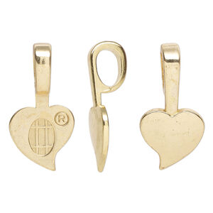 Bail, Aanraku&reg;, glue-on, gold-plated "pewter" (zinc-based alloy), 27x13.5mm with 13.5x13mm heart flat base. Sold per pkg of 5.