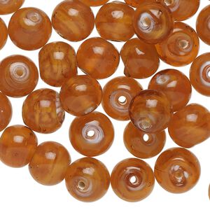 Bead, lampworked glass, translucent brown, 10mm round. Sold per 2-ounce pkg, approximately 60 beads.