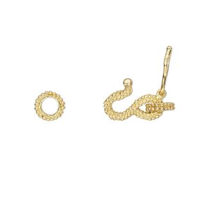 Clasp S-hook 1pkg1 sterling silver, 10.5x7mm / 5mm closed jump ring / safety latch, "vermeil" 1-strand