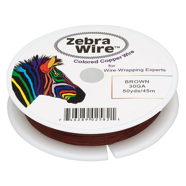 Wire, Zebra Wire™, color-coated copper, brown, round, 30 gauge. Sold per 50-yard spool. image number 0