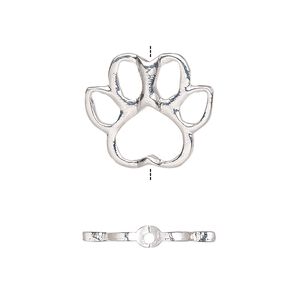 Bead frame, silver-plated "pewter" (zinc-based alloy), 19x17mm vertically drilled open paw print, fits up to 8mm beads. Sold per pkg of 4.