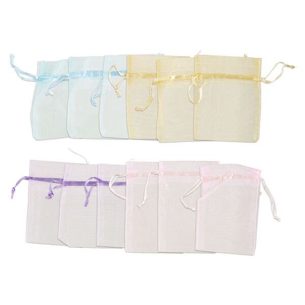 Pouch, organza, mixed colors, 4-1/2 x 3-3/4 inches with drawstring closure. Sold per pkg of 12. image number 0