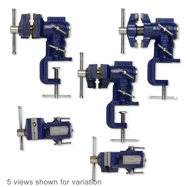 Vise, steel and chrome-finished steel, blue, 9-1/2 x 6-1/2 inches with swivel head, maximum jaw opening 2-1/4 inches. Sold individually. image number 0