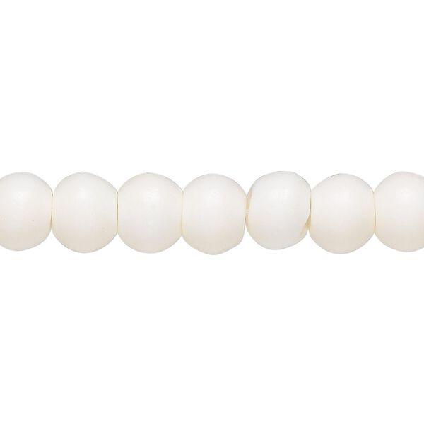 Bead, bone (bleached), white, 8mm round, Mohs hardness 2-1/2. Sold per 15-1/2" to 16" strand. image number 0
