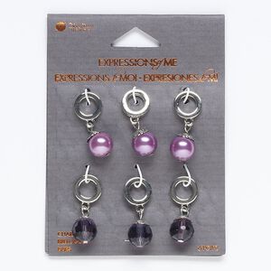 Drop mix, acrylic / acrylic pearl / silver-finished "pewter" (zinc-based alloy) / steel, (3) 27x11mm round and (3) 28x11mm faceted round. Sold per pkg of 6.