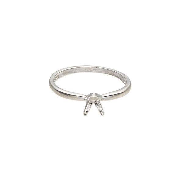 Ring, Sure-Set™, sterling silver, 5mm 4-prong round setting, size 6-7. Sold individually. image number 0