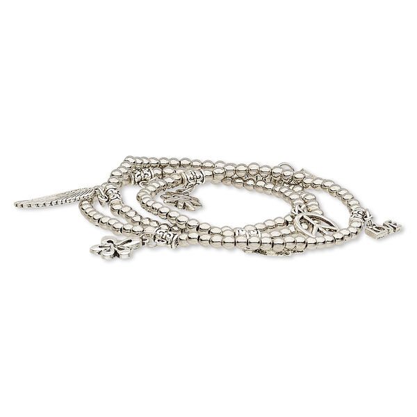Bracelet, stretch wrap, antique silver-coated acrylic and antique silver-plated "pewter" (zinc-based alloy), 6-1/2 inches. Sold individually. image number 0