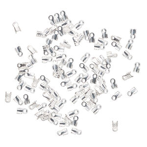 Cord end fold-over 1pkg100 silver-plated, 3x1.5mm tube / 1mm inside diameter, brass