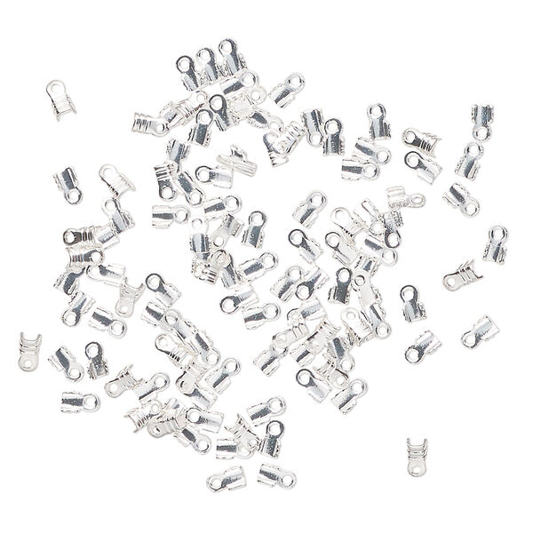 Cord end fold-over 1pkg100 silver-plated, 3x1.5mm tube / 1mm inside diameter, brass image number 0