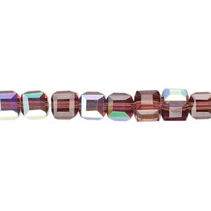Bead 1pk 18 facets translucent amethyst purple AB, Celestial Crystal® 6mm cube 15.5-16 inch