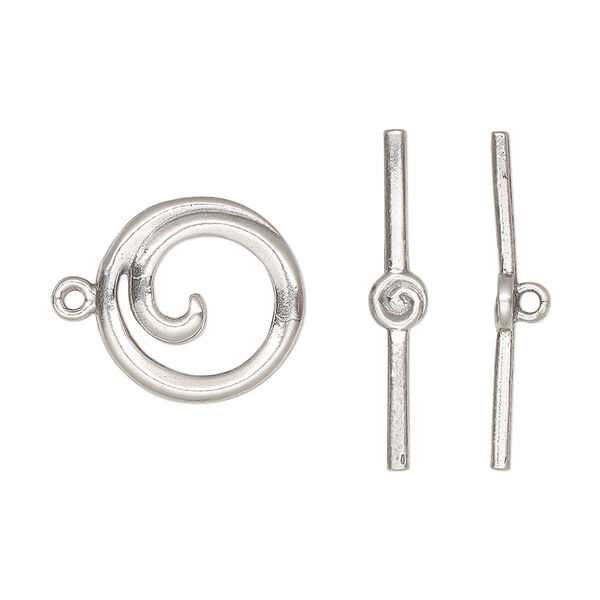 Clasp, toggle, antiqued sterling silver, 16mm round swirl. Sold individually. image number 0