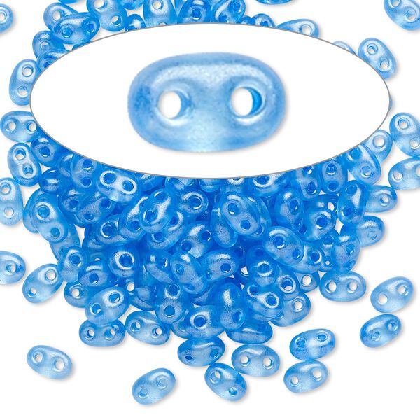 Seed bead, Preciosa Twin™ Czech glass, pkg/10g, 5x2.5mm oval, translucent sea blue terra pearl clear, (08336). image number 0