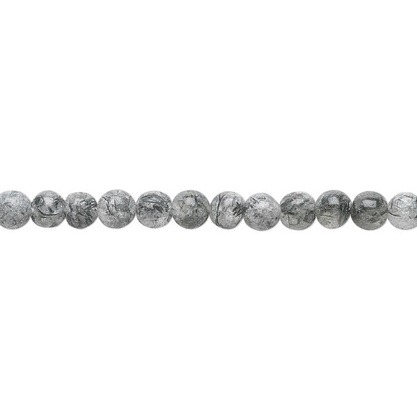 Bead, tourmalinated quartz (natural), 4mm round, B grade, Mohs hardness 7. Sold per 15-1/2" to 16" strand. image number 0