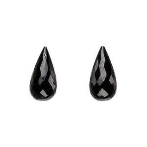 Black spinel 1pkg2, hand-cut top-drilled faceted briolette bead natural 16x8mm