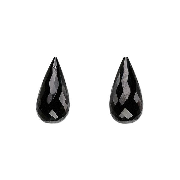Black spinel 1pkg2, hand-cut top-drilled faceted briolette bead natural 16x8mm image number 0