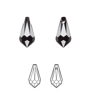 Drop 4pk jet, Crystal Passions® 15x7.5mm pendant teardrop 6000