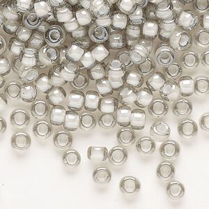 Seed bead, Miyuki, glass, pkg/25g, #6 rocaille, translucent moonstone-lined luster crystal clear (RR-2268).