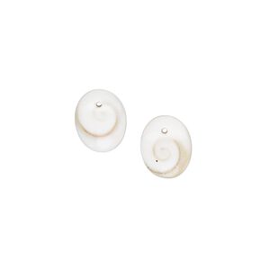 Drop, tapestry turban shell (assembled), white and black, 10x8mm oval, Mohs hardness 3-1/2. Sold per pkg of 2.