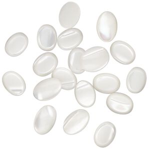 Cabochon, mother-of-pearl shell (bleached), 8x6mm-9x7mm non-calibrated oval, Mohs hardness 3-1/2. Sold per pkg of 20.