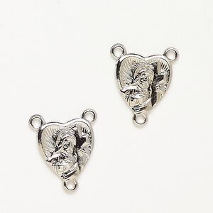 "Pewter" (zinc-based alloy) 1pkg2, heart rosary Y-connector / Jesus antique silver-finished 13x12mm
