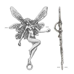 Focal, antiqued sterling silver, 30x21mm single-sided fairy. Sold individually.