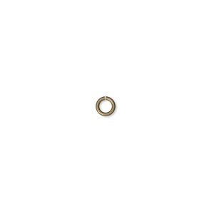 Jump ring, antique gold-plated brass, 4mm round, 2.6mm inside diameter, 22 gauge. Sold per pkg of 1,000.