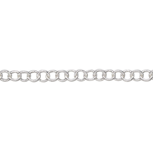 Chain, silver-plated brass, 4mm round cable. Sold per pkg of 5 feet. image number 0