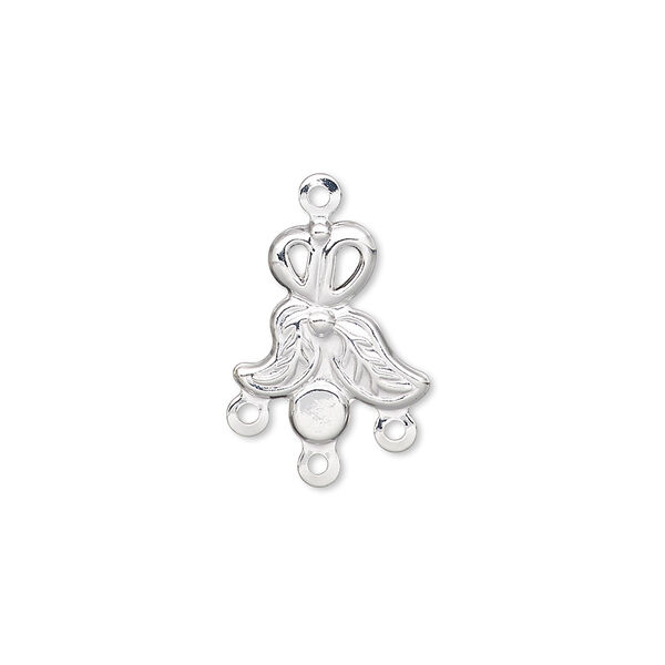 Drop, silver-plated steel, 14x13mm single-sided double leaf with 3 loops and 3mm round setting. Sold per pkg of 100. image number 0