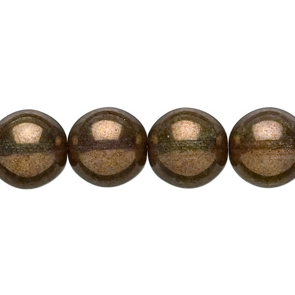 Bead, Czech glass druk, translucent copper luster, 12mm round. Sold per 15-1/2" to 16" strand. image number 0