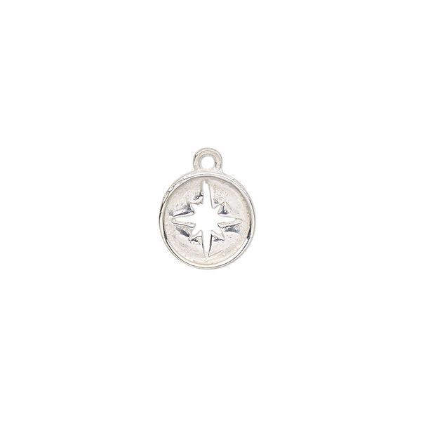 Drop, silver-plated brass, 10mm round with cutout star. Sold individually. image number 0