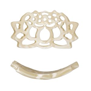 Focal, resin, tan, 32x19mm curved lotus flower with cutouts. Sold per pkg of 4.