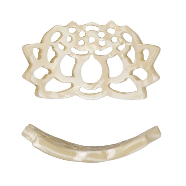 Focal, resin, tan, 32x19mm curved lotus flower with cutouts. Sold per pkg of 4. image number 0