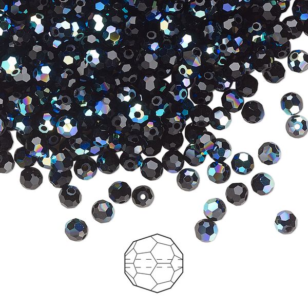Bead 144pk jet AB, Preciosa Czech crystal 3mm round image number 0