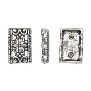 Spacer, antique silver-plated "pewter" (zinc-based alloy), 17x11mm 3-strand single-sided rectangle, fits up to 5mm bead. Sold per pkg of 20.