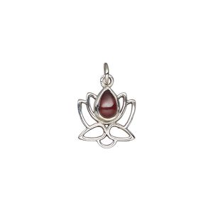 Garnet / sterling silver 1pkg1, antiqued open lotus drop natural 12x12mm