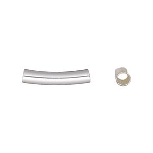 Bead, silver-finished brass, 20x4mm curved round tube, 3mm hole. Sold per pkg of 10.